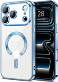 Hython Magnetic Clear for iPhone 17 Pro Case with Camera Lens Protector [Compatible with MagSafe] Luxury Plating Edge Slim Soft TPU Cover Protective Phone Case for iPhone 17 Pro 6.3", Light Blue