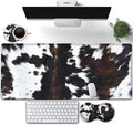 Large Gaming Mouse Pad, Extended Waterproof Desk Pad Protector (31.5" x 11.8") Ergonomics Memory Foam Mouse Wrist Rest Support, for Home Office Laptop Easy Typing, Black & White Cowhide Fur Mouse Mat