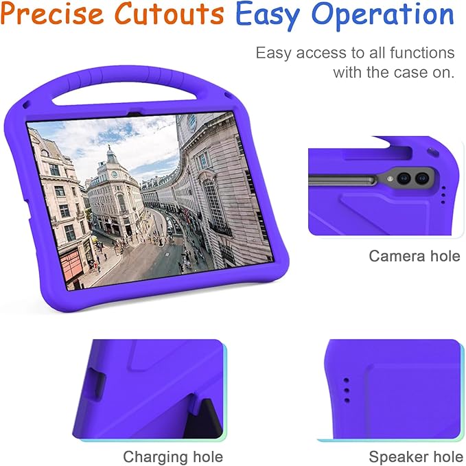 Kids Case for Samsung Galaxy Tab S10 Ultra/S9 S8 Ultra 14.6-inch Tablet, Techcircle Light Weight Shock Proof EVA Foam Handle Rugged Stand Protective Cover, Purple