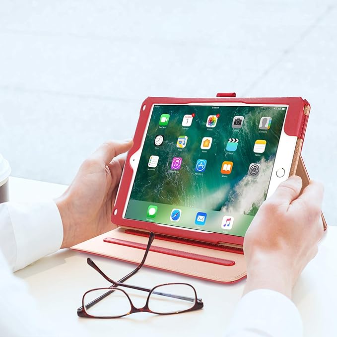 ProCase for iPad 9.7 Inch iPad 6th/5th Generation Case 2018 2017/iPad Air 2/Air 1 Case, Premium Leather Folio Corner Protection Multi-Angle Viewing Stand Cover with Front Pocket Pen Loop -Red