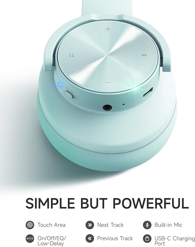 Picun B8 Bluetooth Over Ear Headphones, 120H Playtime with 3 EQ Modes, Low Latency, Hands-Free Calls, Deep Bass for Travel, Home, Office & PC (Cyan)