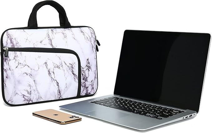 11 11.6 12 12.1 12.5 inches Laptop Sleeve Chromebook Case Ultrabook Case Notebook Sleeve PC Messenger Bag Tablet Case Neoprene Handle Sleeve for Women Men, Two Pockets(White Marble)