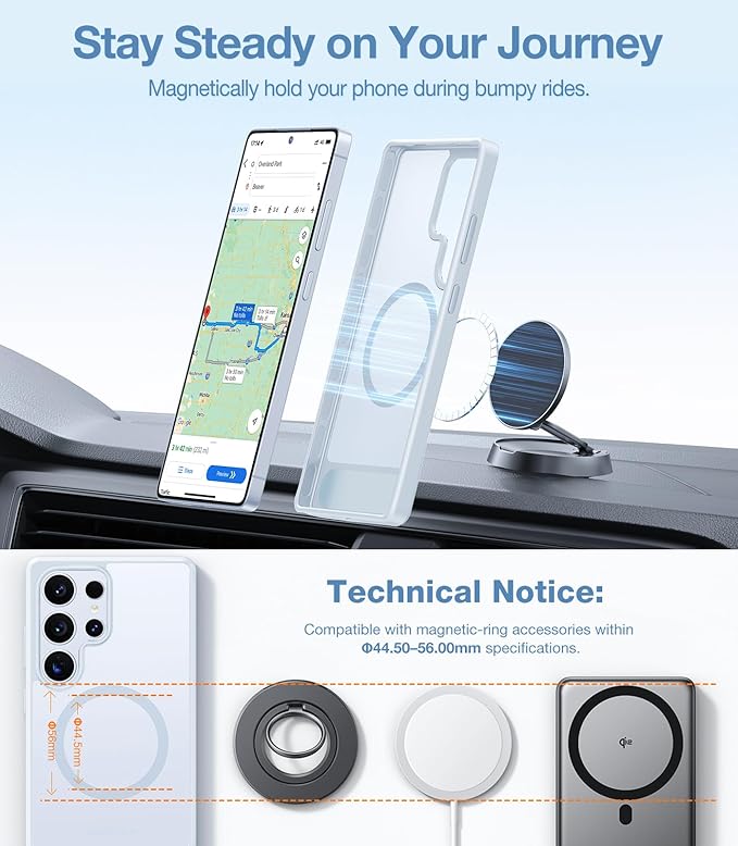 TORRAS Strong Magnetic & Seamless Stand for Samsung Galaxy S25 Ultra Case, Fit for MagSafe, Mil-Grade Drop Protection, Kickstand for Samsung Galaxy S25 Ultra Case, Translucent Back/Silverblue Edge