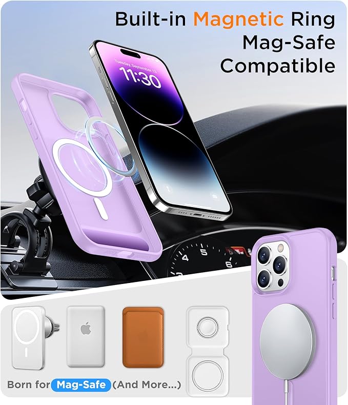 Magnetic Compatible with iPhone 14 Pro Max Case, [Built-in Invisible Kickstand][Compatible with MagSafe] [Military Grade Shockproof] Slim Translucent Matte Phone Case for iPhone 14 Pro Max 6.7"