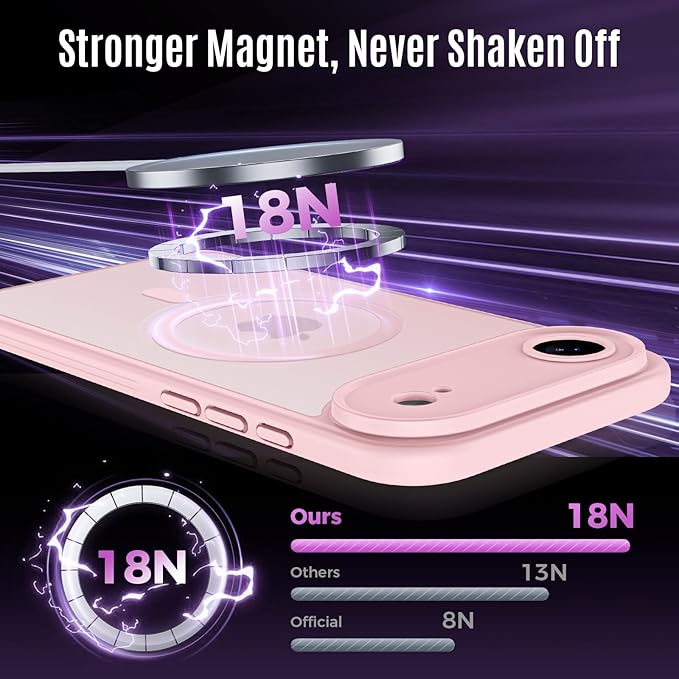 Symcele Designed for iPhone Air Case, Compatible with MagSafe, [Camera Protection] [15FT Military Drop Protection] Shockproof Translucent Matte Anti-Slip Thin Slim Phone Case, 6.5", Pink