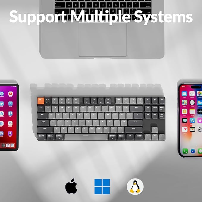 Keychron K1 Version 6 QMK Low Profile Mechanical Keyboard TKL, Bluetooth 5.2 Wireless/Wired Connection Programmable Keys, RGB Backlit with Shine-Through Keycaps for Mac Windows Linux