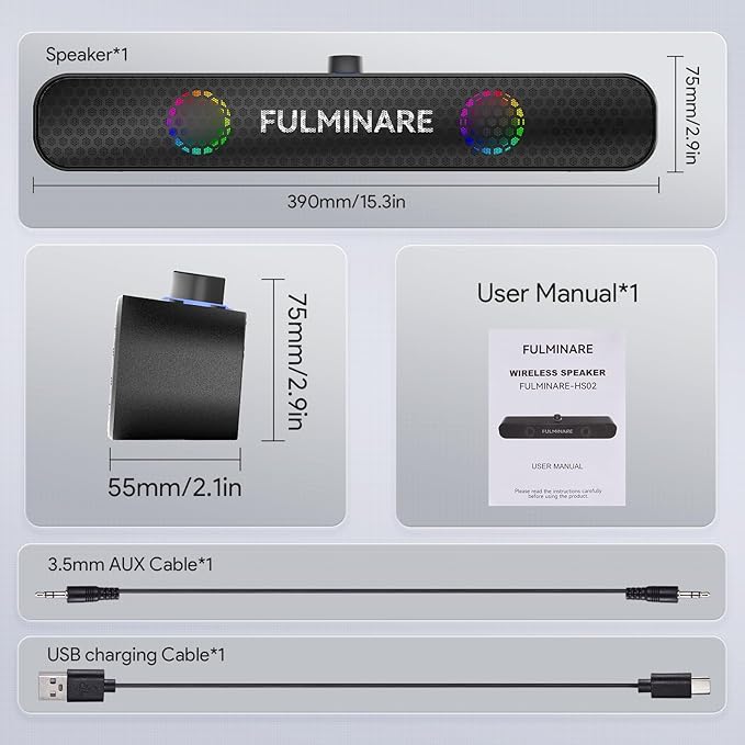 FULMINARE Bluetooth Speaker with 26W HD Sound, Portable Speaker Up to 30H Playtime, AUX&TF-Card&USB Input, LED Lights, Speakers Bluetooth 5.3 Wireless for Home/Party/Outdoor, (Black)