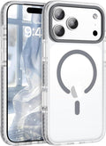 BENTOBEN Magnetic for iPhone 17 Pro 6.3" Case, Compatible with Magsafe Military Shockproof Protective Cute Transparent Slim Anti-Yellowing Phone Case for iPhone 17 Pro Cover, Clear Gray