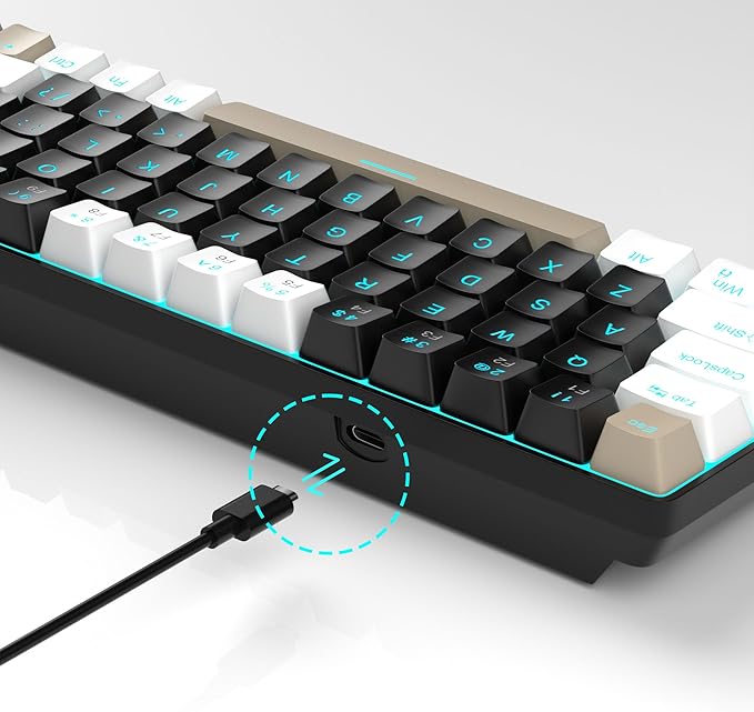 MageGee Portable 60% Mechanical Gaming Keyboard, MK-Box LED Backlit Compact 68 Keys Mini Wired Office Keyboard with Brown Switch for Windows Laptop PC Mac - Black/Coffee Color