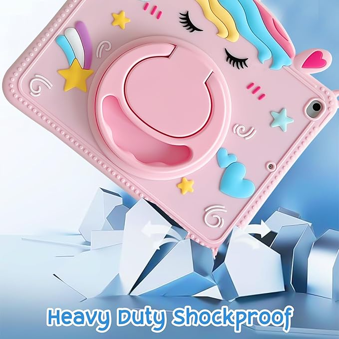 Kids Case for Apple iPad A16 11" 11th 10th Gen 10.9" 2025 2022, Cute Design EVA Kickstand Heavy Duty Shockproof Kids Friendly Bumper Case with Shoulder Strap Cover for iPad 11th 10th Gen, Pink Unicorn
