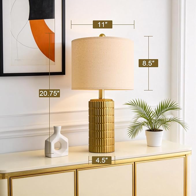 PoKat 20.75" Brass Gold Ceramic Table Lamps Set of 2 for Living Room, Small Retro Bedside Lamps for Bedroom, Nightstand Lamps for Home Decor, Vintage Bronze Decorative Lamp Sideboard Side Table Gifts