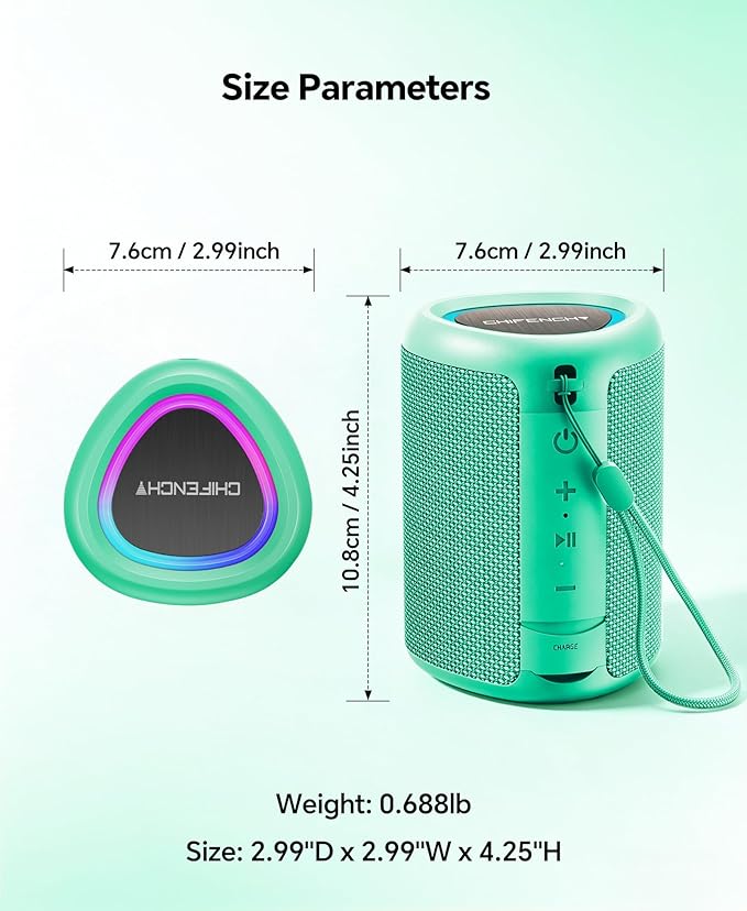 Portable Bluetooth Speaker Beach Essentials: Powerful Crystal Clear Sound/Dynamic Light/IPX5 Waterproof/All Day Playtime/Wireless BT 5.3/TWS Paring, Dad Gifts, Outdoor|Travel|Camping|Pool Accessories