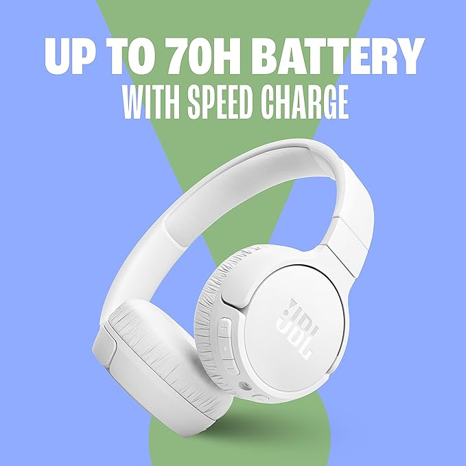 JBL Tune 670NC - Adaptive Noise Cancelling with Smart Ambient Wireless On-Ear Headphones, Up to 70H Battery Life with Speed Charge, Lightweight, Comfortable and Foldable Design (White)