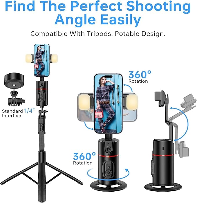 GREEN HOUSE Auto Face Tracking Phone Holder, Selfie Gimbal with Rechargeable & Detachable LED Fill Light & Detachable Controller