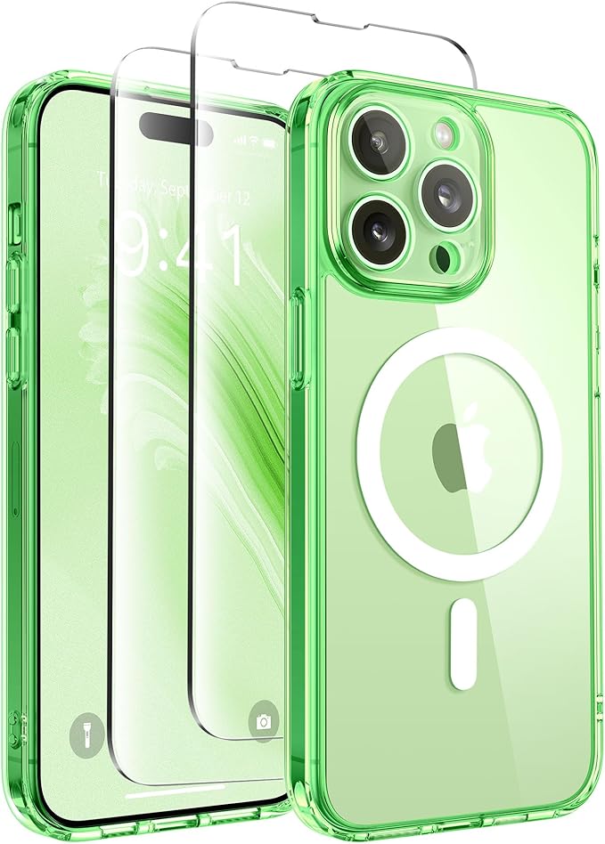 CAPRARO Magnetic for iPhone 14 Pro Max Case, [Compatible with MagSafe] [Full Camera Protection] Shockproof Protective Slim Translucent Matte Phone Case for iPhone 14 Pro Max 6.7'', Clear Green