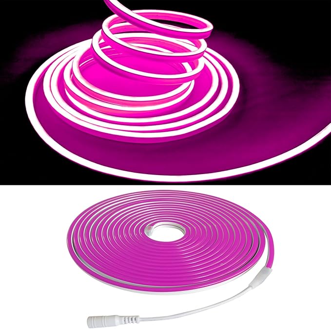 Pink Neon LED Strip Lights, 16.4ft 12V Waterproof Flexible Light for Indoor/Outdoor Decoration (Includes Power Adapter)
