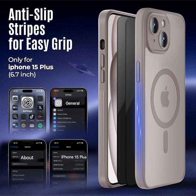 Symcele Designed for iPhone 15 Plus Case, Compatible with MagSafe, with Privacy Screen Protectors X2, [Camera Protection] [15FT Military Drop Protection] Shockproof Phone Case, 6.7", Natural Titanium