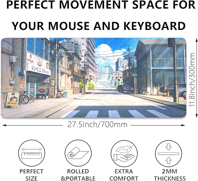Anime Tokyo Street Japanese Mouse Pad,Large Extended Gaming Mouse Mat with Stitched Edges,Non-Slip Waterproof Rubber Base Desk Mat for Office Work Home Games Desk Pad(27.5X11.8 in)