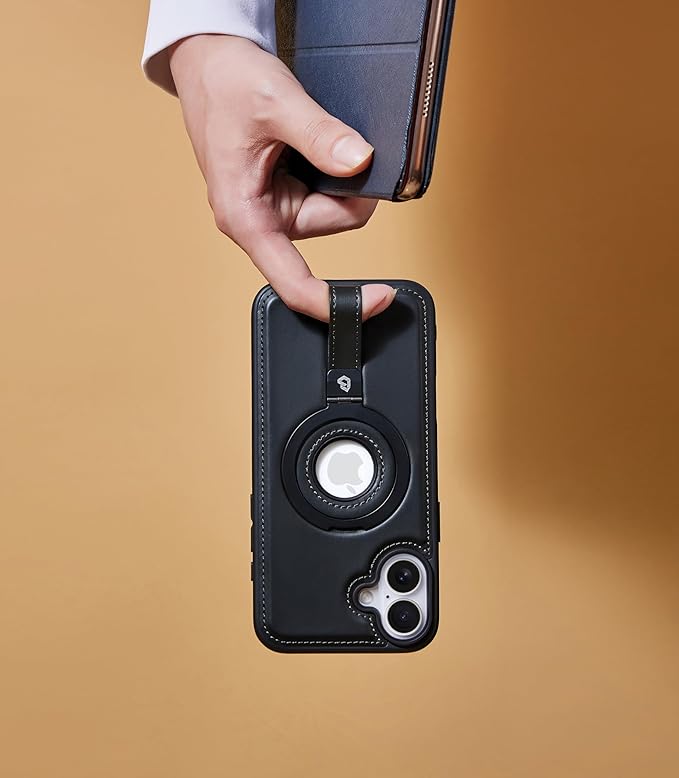 Butaiga for iPhone 16 Plus Leather Case with Stand, Anti-Slip Grip Ring, Fits for MagSafe (Black, iPhone 16 Plus)