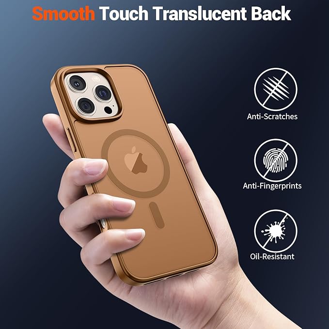 SUPFINE Magnetic for iPhone 16 Pro Case (Compatible with MagSafe) (Military Grade Drop Protection) Slim Translucent Matte Shockproof with Anti-Fingerprint Phone Case,Brown