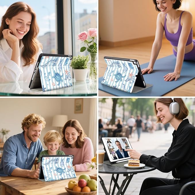 Vimorco Case for iPad 9th/8th/7th Generation 10.2 inch,for iPad Air 3rd 2019,for iPad Pro 10.5 inch 2017/2019,Protective Leather,Pencil Holder,Adjustable Stand Auto Wake/Sleep Smart Cover,Sea Animals