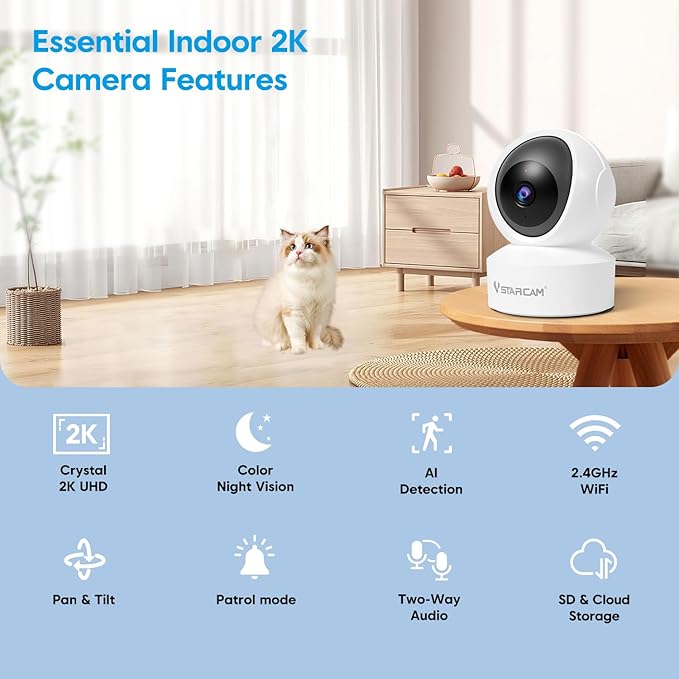 VSTARCAM 3MP Pet Camera Indoor with Phone App, 360° Indoor Security Camera with Color Night Vision, Motion Detection & 2-Way Audio, 24/7 SD & Cloud Storage 02