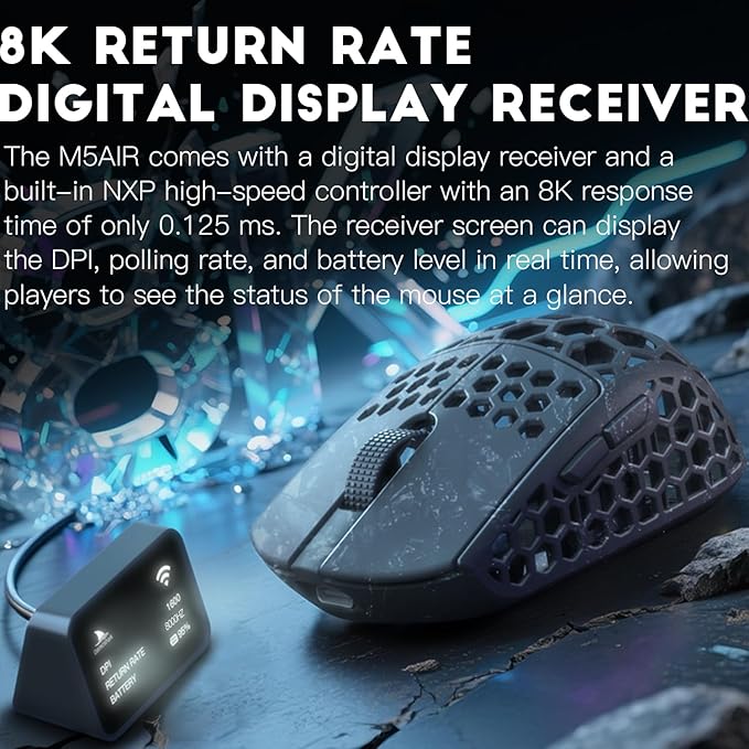 Darmoshark M5Air Mini Fingertip Grasp Gaming Mouse Carbon Fiber,Tri-Mode 8K/Bluetooth Mouse Up to 30000DPI,PAW3950 Optical Sensor Lightweight 31g,5 programmable Button,Computer Mouse for Laptop,PC,Mac