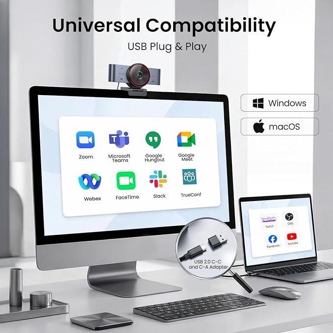 EMEET C960 Ultra 4K Webcam for Mac & PC, 1/1.5" Large Sensor, Metal Body, 0.2s Autofocus, DRC, Whiteboard Mode, Built-in Privacy Cover, 2 Mics, USB Webcam 4K for Meetings, Streaming & Content Creation