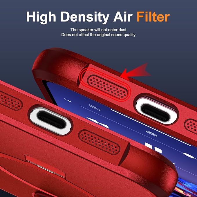 SKYLMW Compatible with iPhone 15 Pro Max Case with Invisible Magnetic O-Ring Stand Military-Grade Case for iPhone 15 ProMax 6.7" [Compatible with Mag-Safe][Great Grip Feeling], Red