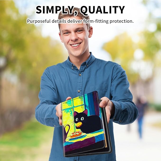for Amazon Kindle Fire HD 10 & 10 Plus (13th/11th Generation, 2023/2021 Release) 10.1" Tablet Case, Slim Kickstand Stand Leather Smart Cover with Auto Wake/Sleep, Black Cat Egg