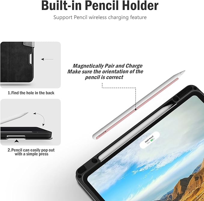 Antbox Case for iPad Pro 12.9'' 6th Generation (2022) 5th/4th/3rd Generation (2021/2020/2018), Built-in Pencil Holder Auto Sleep/Wake Function PU Leather Smart Cover (Black)