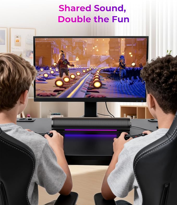 Computer Speakers for Desktop PC, Gaming PC Sound Bar, Plug and Play - USB Power with 3.5mm Audio, RGB Gradient Lighting, One-knob Control, for Computers/Laptops/Monitors