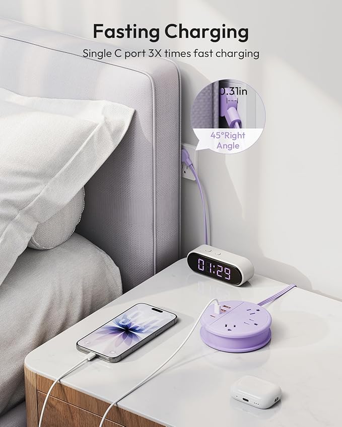 NTONPOWER Purple Travel Power Strip 20W, Travel Essentials, Cruise Essentials 2026 3 Outlets 4 USB Ports(2 USB C), 4FT Wrapped Around Extension Cord for Travel Cruise Ship Beach Vacation Essentials