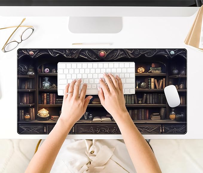 Gaming Desk Mat Large Mouse Pad, Magical Bookshelf Desk Pad Extended Mouse Mat XXL, Keyboard Pad for Gaming Office Home, Full Desktop Computer Pad Dark Academia Desk Decor for Man 31.5" x 15.75"