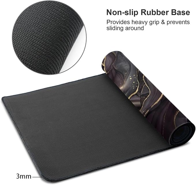 AQQA Purple Marble Desk Pad - Abstract Gold Foil Large Gaming Mouse Pad - XL Non-Slip Rubber Base Keyboard Mat - Aesthetic Desk Mat for Office & Home Decor - Extended Water-Resistant Table Protector