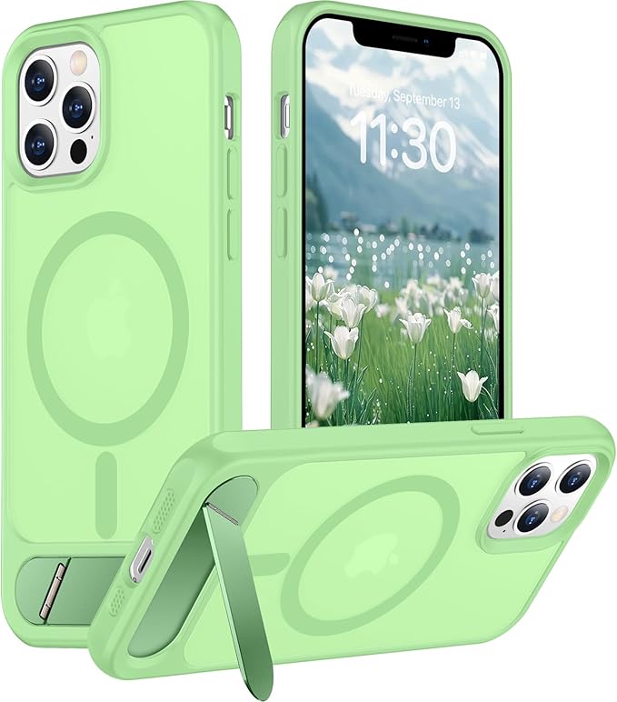 Magnetic Compatible with iPhone 12 Case & iPhone 12 Pro Case, [Built-in Invisible Kickstand][Compatible with MagSafe][Military Grade Shockproof] Slim Translucent Matte Phone Case 6.1"