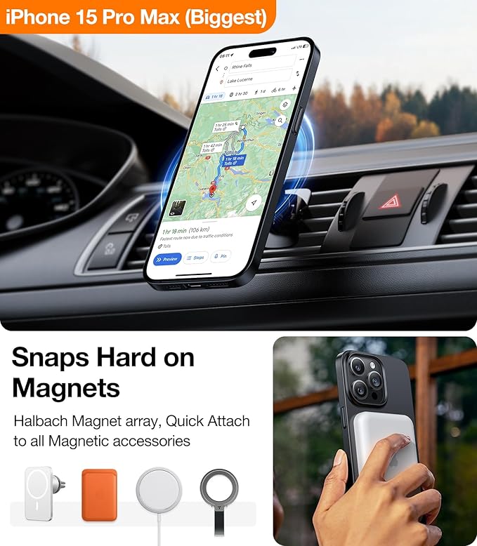 TORRAS Magnetic Slim-Fit for iPhone 15 Pro Max Case, Ultra-Thin 15 ProMax Phone Case Compatible with MagSafe, Lightweight Anti-Scratch Matte Hard iPhone 15 ProMax Case 6.7 inch OriginFit, Black
