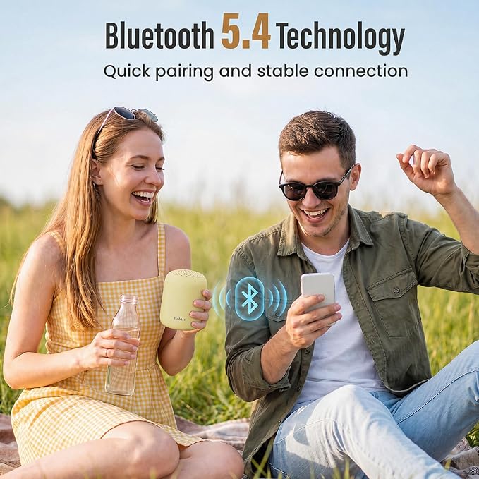 Bobtot Portable Bluetooth Speakers Wireless, Waterproof Shower Speaker with 24H Playtime, Loud Stereo Sound, TWS, Built-in Microphone, Small Size with Carry Lanyard, Yellow