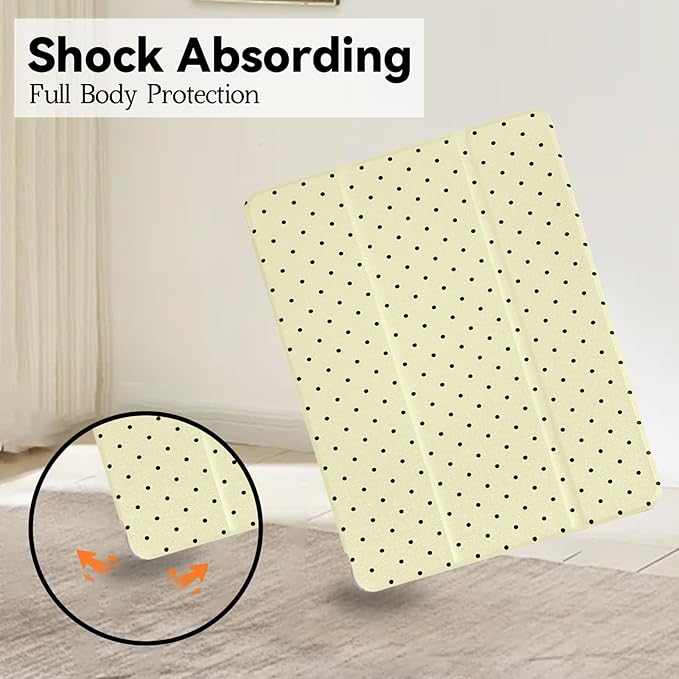 Lovmooful Compatible for iPad 9/8/7 (10.2-Inch,2021/2020/2019 Model,9th/8th/7th Generation) Case with Pencil Holder Cute Polka Dot with Aesthetic Design Soft TPU Trifold Stand Protective-Yellow