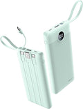 Portable Chargers 10000mAh, Slim Travel Essentials Power Bank, 5 Outputs 2 Inputs LED Display External Battery Pack with Built-in Cables Compatible with iPhone/Android & More (Teal)