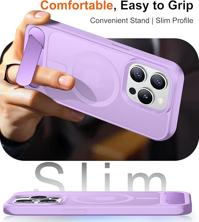 Magnetic Compatible with iPhone 15 Pro Case, [Built-in Invisible Kickstand][Compatible with MagSafe][Military Grade Shockproof] Slim Translucent Matte Phone Case for iPhone 15 Pro 6.1"