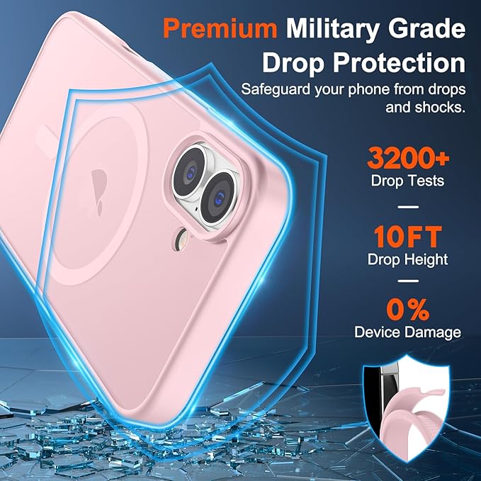 SUPFINE Magnetic for iPhone 17 Case (Compatible with MagSafe)(Military Grade Drop Protection) Translucent Matte Shockproof with Anti-Fingerprint Phone Cover,Light Pink