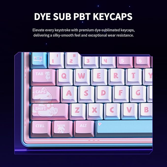 x Aula AMG65 Mechanical Gaming Keyboard w/Dual Screen, 65% Wireless Small Custom Keyboard RGB,Bluetooth/2.4G/Wired, Rapid Trigger, Hot Swappable for Windows Laptop PC Mac - Pink/Blue