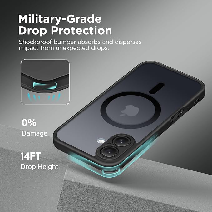 CAPRARO Magnetic Compatible with iPhone 16 Case, Upgraded [Full Camera Protection] [Compatible with MagSafe] Protective Translucent Matte Women Girl Phone Case Cover, Black