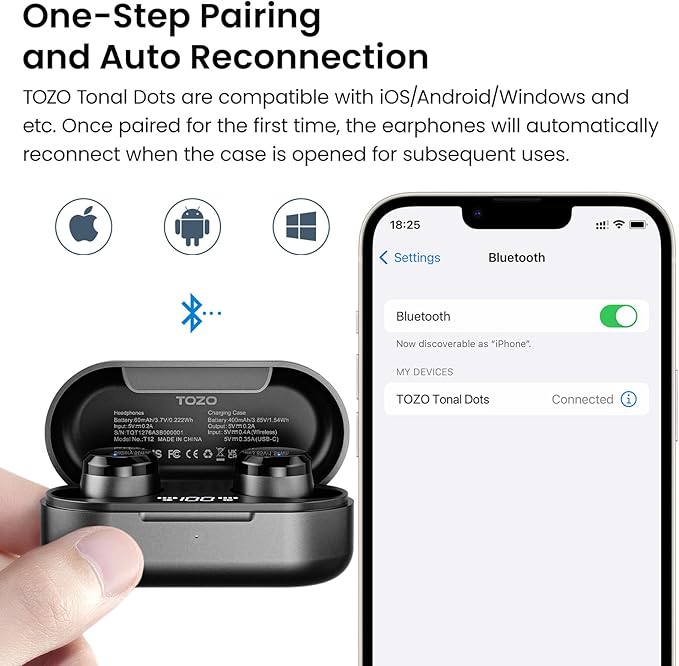 TOZO T12 Wireless Earbuds Bluetooth 5.3 Headphones, Call ENC Noise Cancelling Mic, 55Hrs Playtime App Customize EQ IPX8 Waterproof LED Digital Display Premium Sound Headset