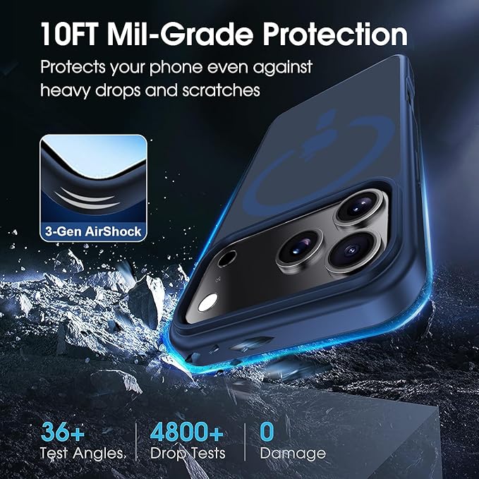 for iPhone 17 Pro Max case with Camera Lens Protector [10Ft Military-Grade Protection] Compatible with fit MagSafe Shockproof Cover Phone case for iPhone 17 Pro max 6.9 inch,Deep Blue