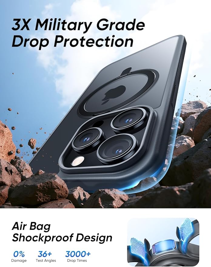 MAGIC JOHN 360° Rotatable Magnetic Invisible Stand for iPhone 14 Pro Case [Anti-Slip Grip] [Compatible with MagSafe] 16FT Shockproof for iPhone 14 Pro Case with Kickstand, Black