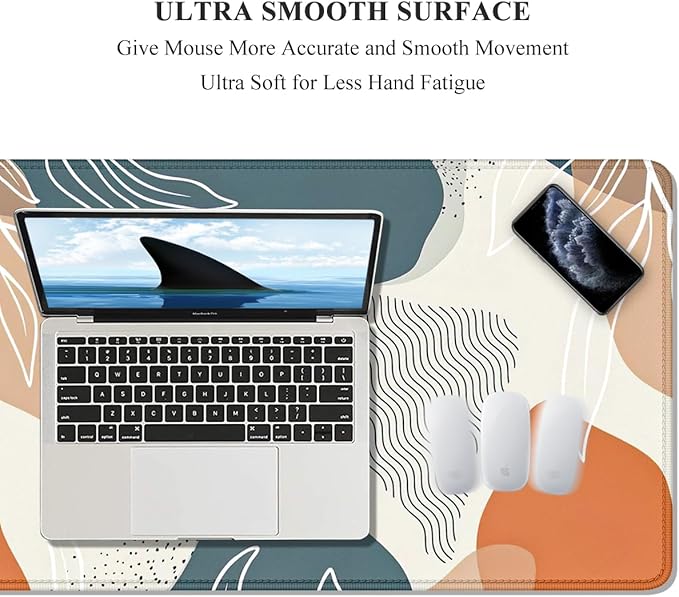 Auhoahsil Large Mouse Pad, XXL Desk Pad, Extened Mousepad 31.5" x 11.8", Non-Slip Rubber Base, Stitched Edges, Superior Surface, Gaming Keyboard Mat, Waterproof Desk Pad, Desert Leaves