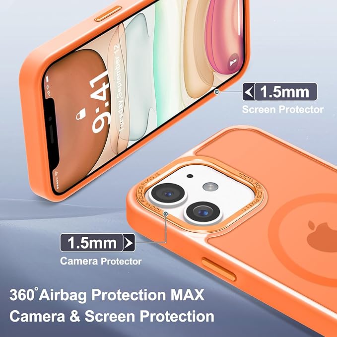 Newfuture Designed for iPhone 11 Case with Strong Magnetic [13 FT Military Drop Protection] [Compatible with Magsafe] Slim Translucent Matte Shockproof with Anti-Fingerprint Phone Case, Orange