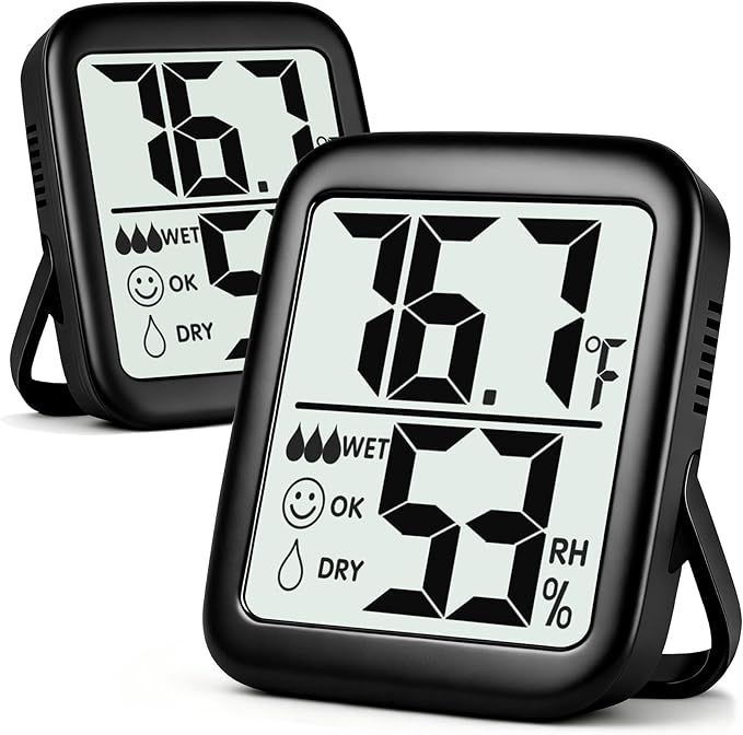Antonki 2 Pack Room Thermometer for Home, Hygrometer Indoor Humidity Meter Gauge, Digital Temperature and Humidity Monitor Sensor for House, Terrarium, Incubator, Greenhouse - Battery Included